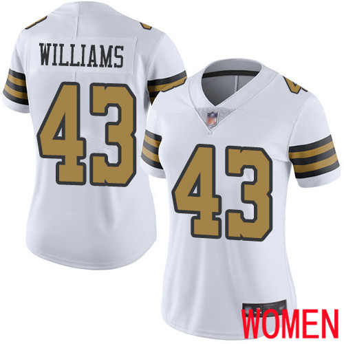 New Orleans Saints Limited White Women Marcus Williams Jersey NFL Football #43 Rush Vapor Untouchable Jersey->women nfl jersey->Women Jersey